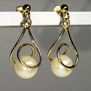 Danecraft Faux Pearl Drop Earrings Set In 24ct Gold Over Sterling Silver